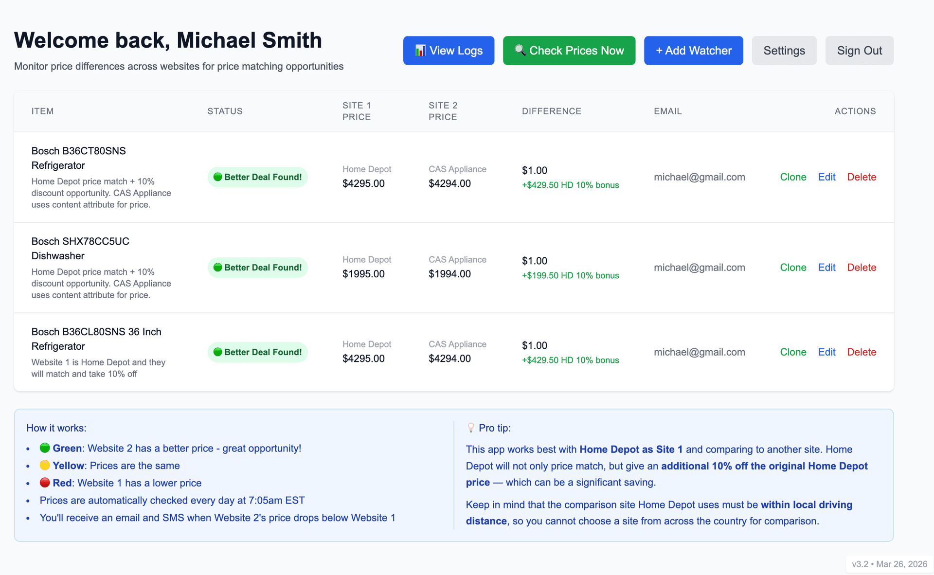 Price Watcher Dashboard